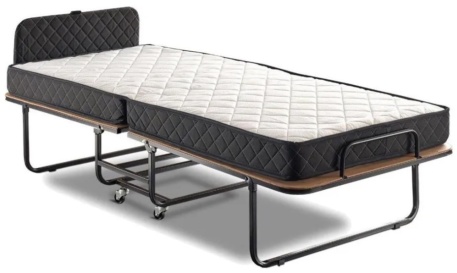 Składane metalowe łóżko jednoosobowe z materacem HERON 90x204 cm, białe