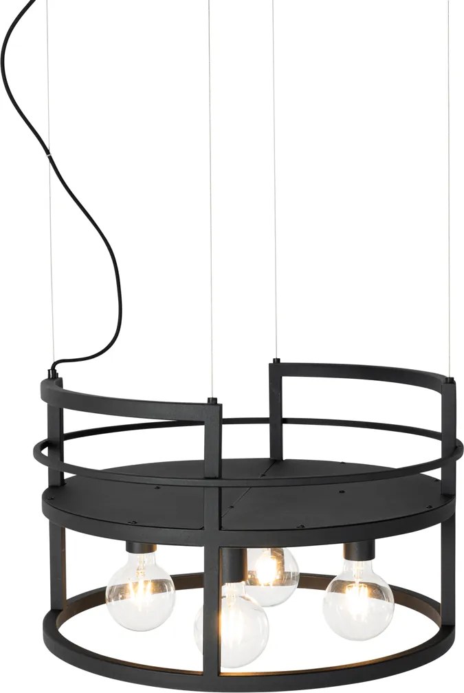Industrialna lampa wisząca czarna z półką okrągłą 4-światłowa - Cage Rack