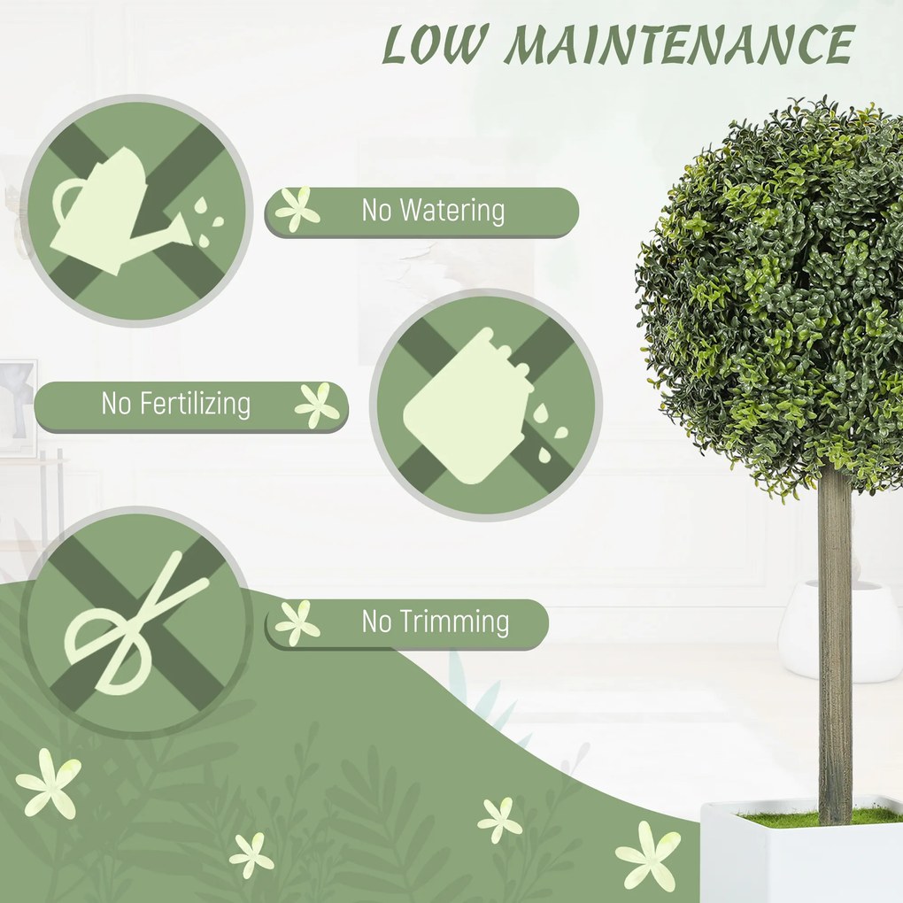 HOMCOM Zestaw 2 szt. Sztuczne Bukszpanowe Kule 45 cm, Plastikowe Sztuczne Rośliny w Doniczce