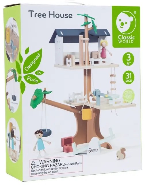 Classic world drewniany domek na drzewie dla lalek 31 el.