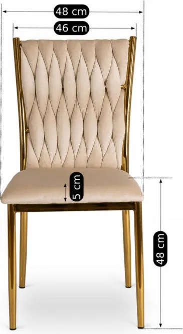 Krzesło Tapicerowane Plecione do Salonu DAN Kremowe Welurowe Nowoczesne Glamour