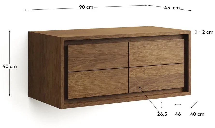 Niska wisząca szafka pod umywalkę z litego drewna tekowego 90x40 cm Kenta – Kave Home