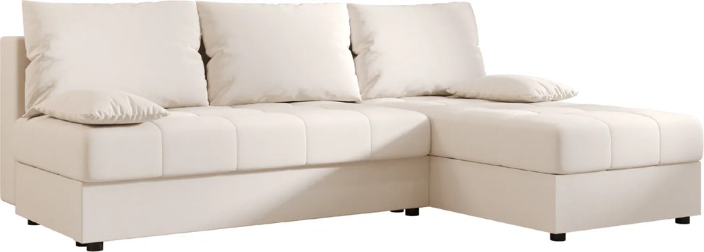 Rozkładana narożna sofa VENORIA SLIM 200x143 cm, kremowa, uniwersalna + 2 poduszki GRATIS