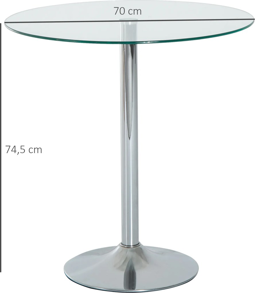 HOMCOM Okrągły Stół Jadalniany ze Szkłem, Metalowa Konstrukcja, Kolor Srebrny