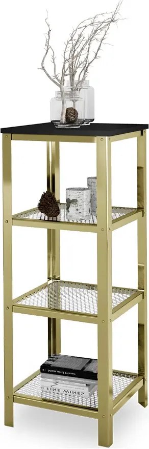 Nowoczesny regał z metalową ramą złoty + czarny połysk F4-Z45