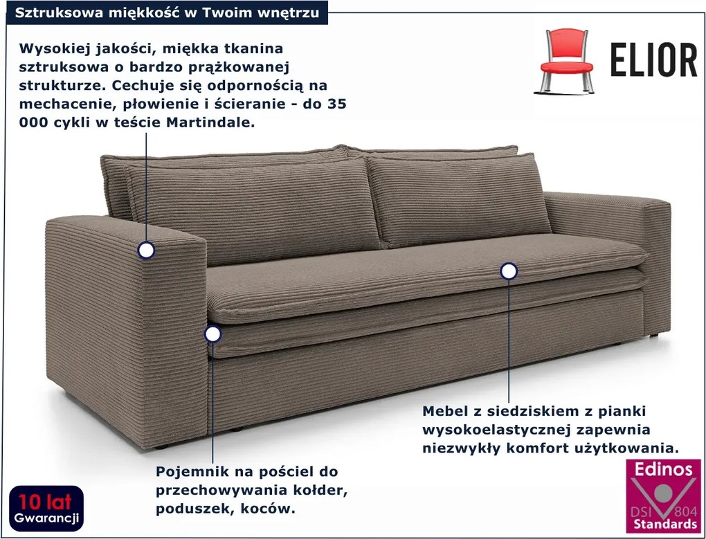 Orzechowa kanapa rozkładana sztruksowa Z4-R71