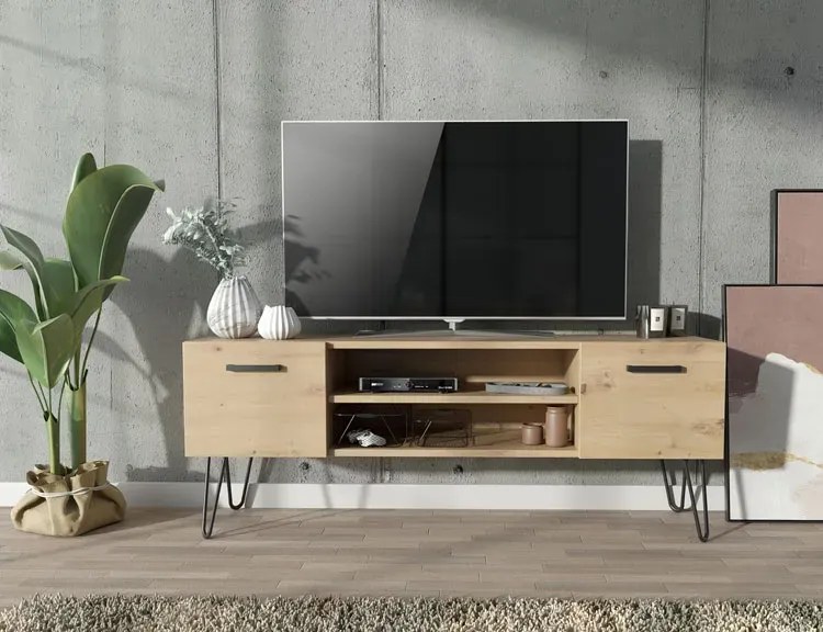Loftowa szafka RTV w kolorze dąb - Elesar