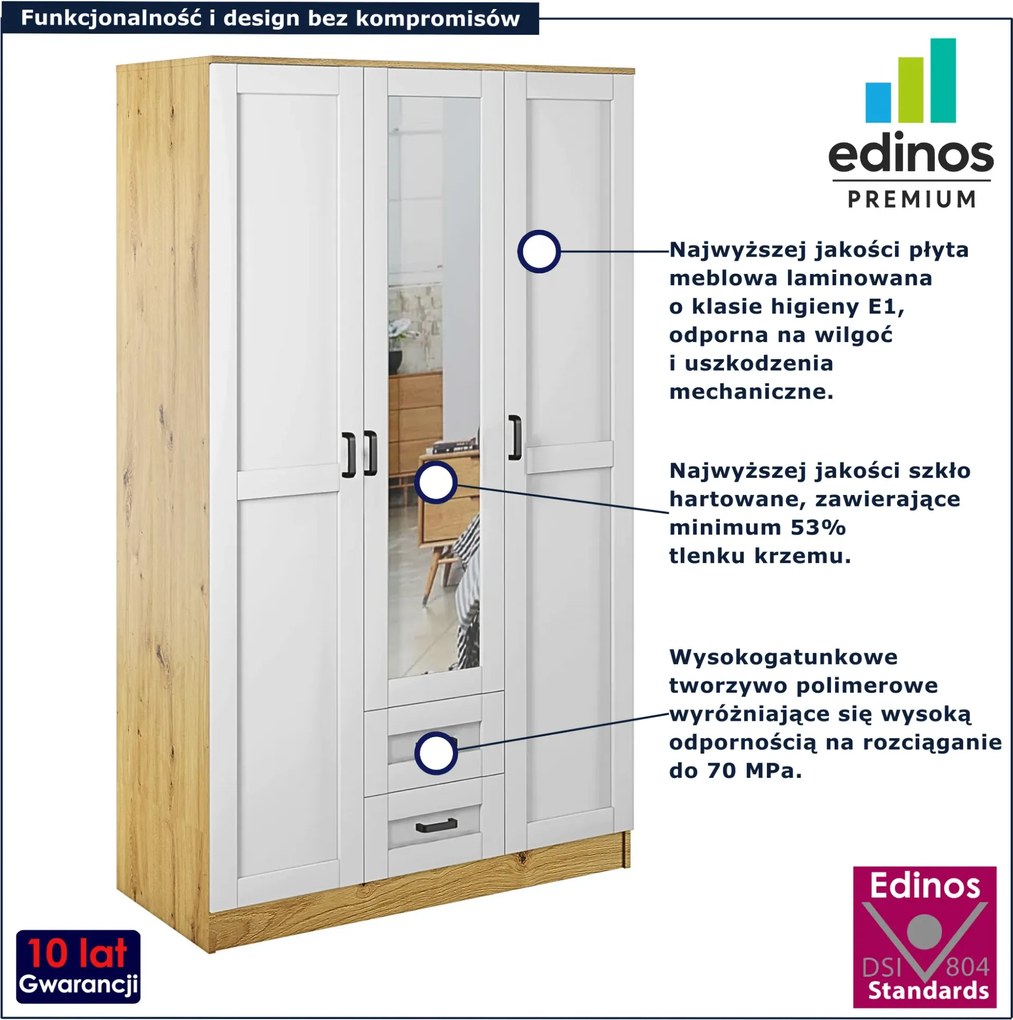 Skandynawska szafa z lustrem dąb artisan + biały C8-C60