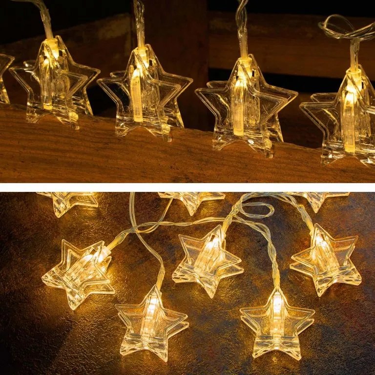 Łańcuch świetlny gwiazda bożonarodzeniowa, ciepła biel, 10 d