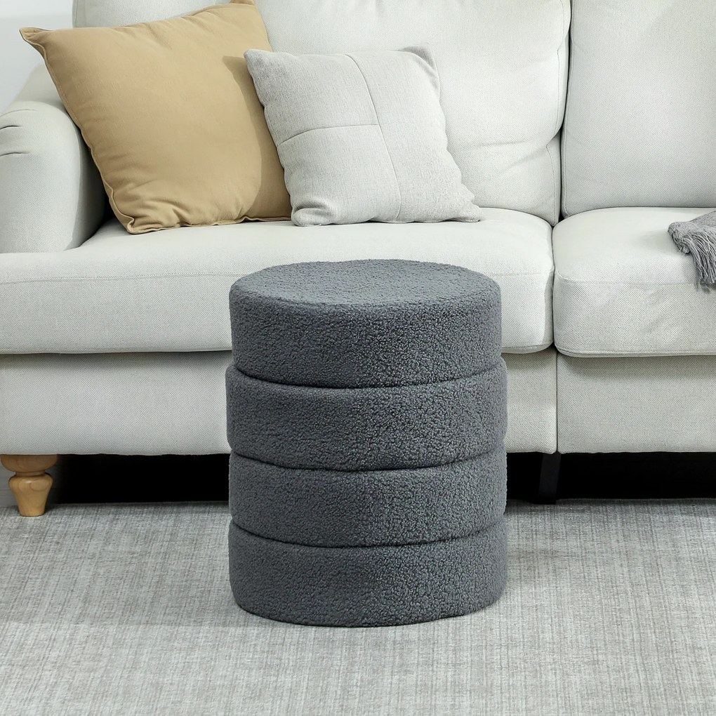 HOMCOM Hoker, okrągły, polarowy, stalowa rama, do 120kg, Φ40x45H cm, Ciemnoszary