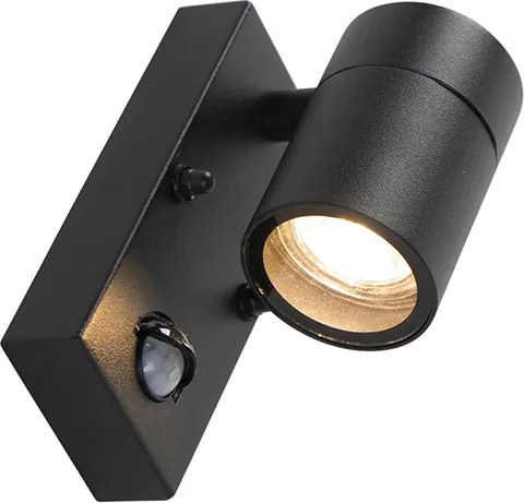 Lampa ścienna zewnętrzna czarna z czujnikiem ruchu IP44 - Solo