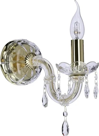 Maria Teresa Gold Crystal –pojedynczy złoty kinkiet kryształowy glamour do salonu i sypialni