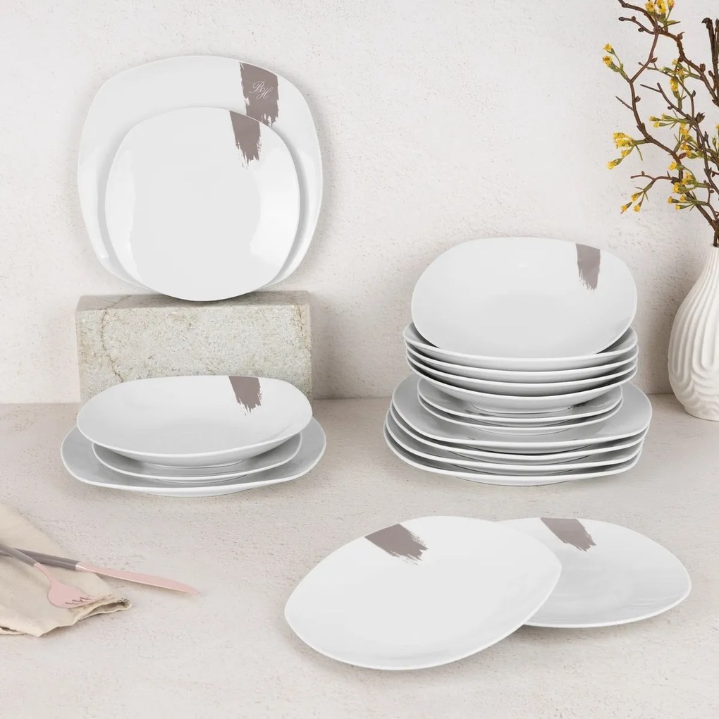 BerlingerHaus 18-częściowy zestaw talerzy Taupe,biało-szary
