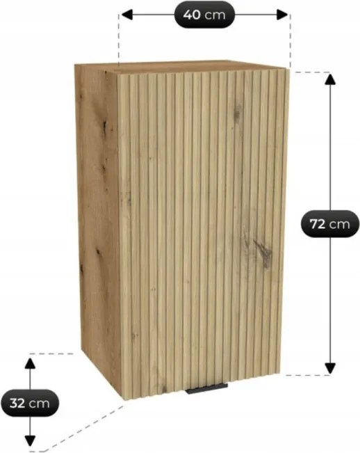 Zestaw Mebli Kuchennych MODERN 170 cm Dąb Artisan/Szary Połysk Ryflowany Nowoczesny