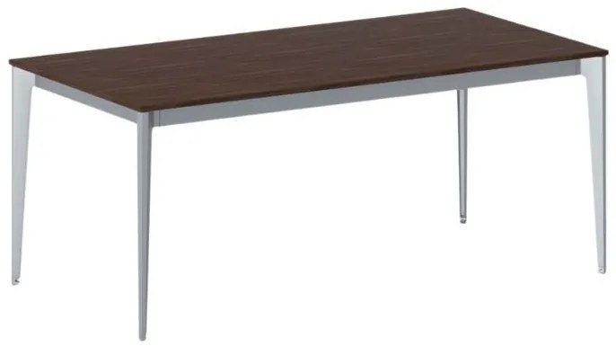 Stół konferencyjny do biura PRIMO ACTION, 180x90 cm, szaro-srebrna podstawa, orzech