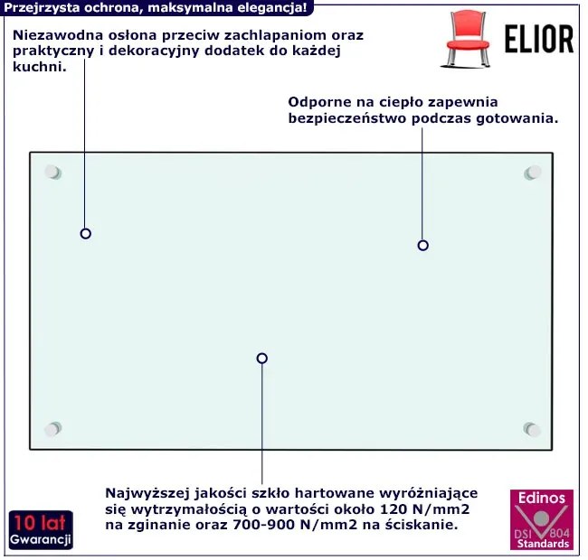 Panel kuchenny ścienny z białego szkła hartowanego T2-W23