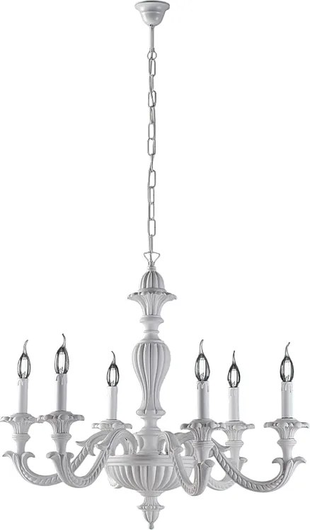 Leonardo Shabby Biały Drewniany Żyrandol 6 Świateł 130 Ø74 BL180-6-BCO