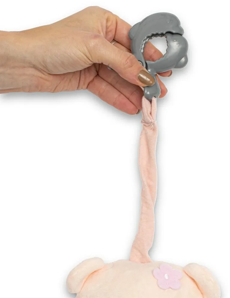 Baby Mix Pluszowa zabawka dla dzieci z mechanizmemmuzycznym i klipsem Miś różowy, 24 cm