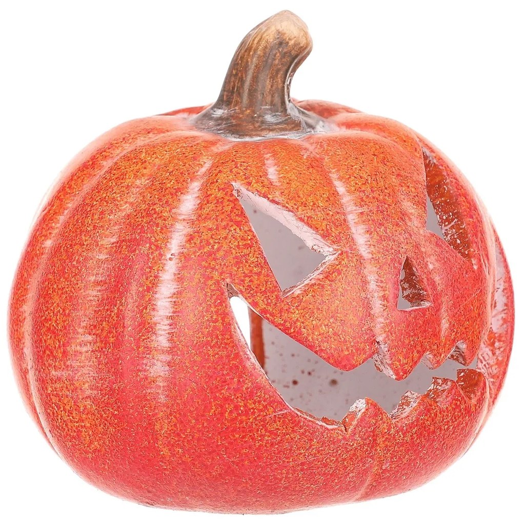 Świecznik Dynia z twarzą mała pomarańczowy,ceramika, śr. 10 cm, śred. 10 cm