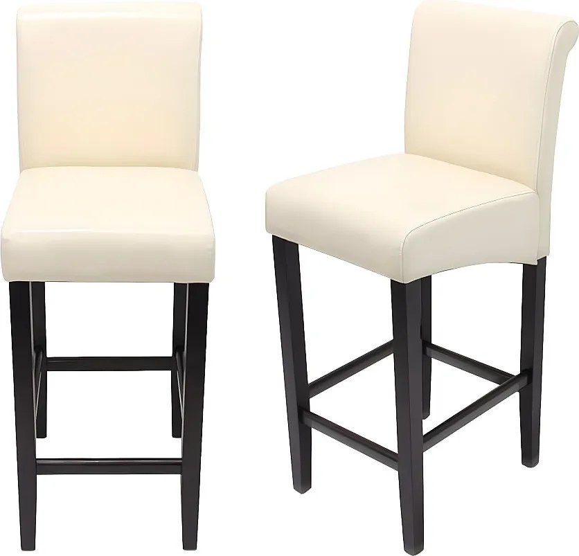 Stołek barowy MCW-C33 (zestaw 2 szt.),  kremowy, ciemne nogi, skóra