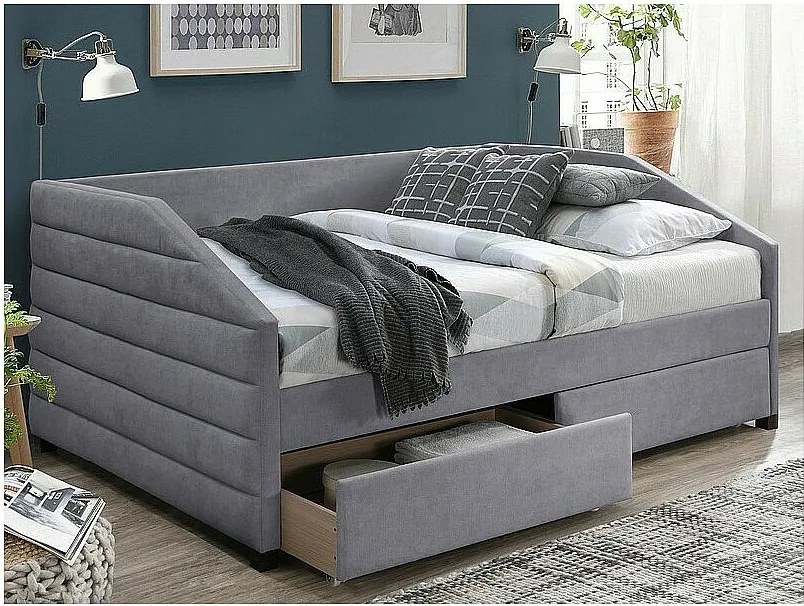 Łóżko tapicerowane NADIA VELVET 120x200 szare z szufladami