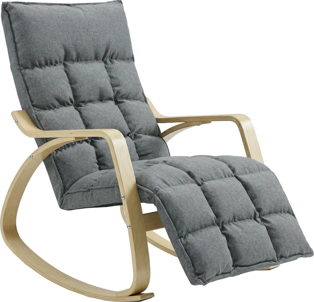 HOMCOM Fotel bujany z regulowanym podnóżkiem, fotel relaksacyjny, szary | Aosom PL