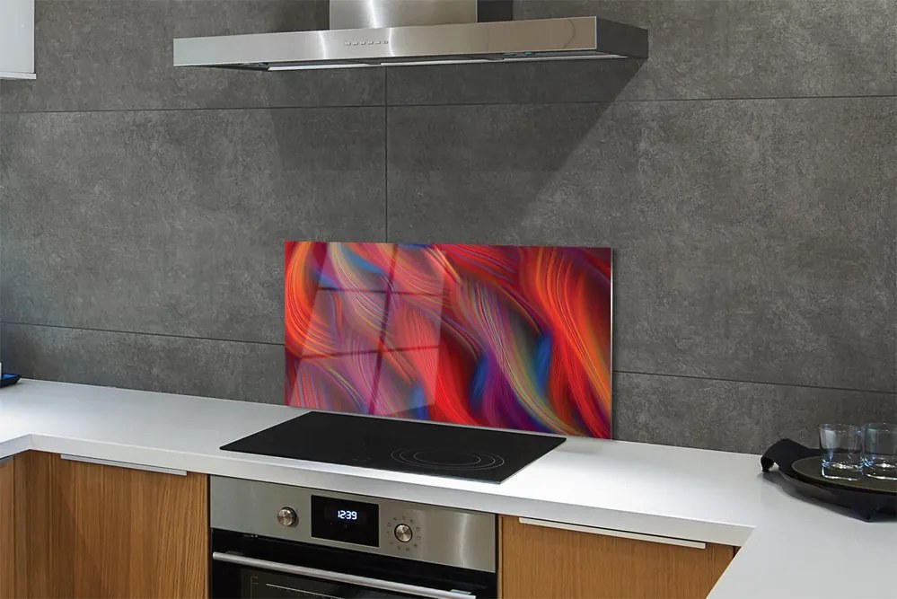 Panel szklany do Kuchni Barwne Pasy Fraktalne