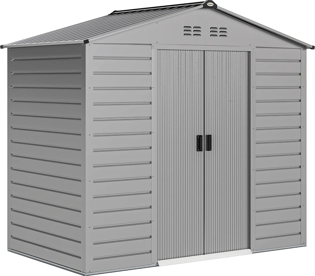 Outsunny 2,1 x 1,3 m Szopa Ogrodowa, Schowek na Narzędzia ze Stali, Zamykane Drzwi, 4 Otwory Wentylacyjne, Szary