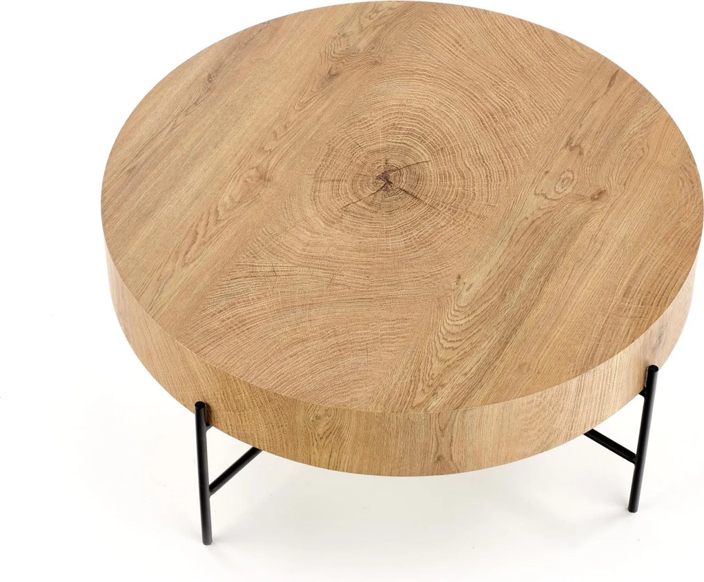 Stolik kawowy okrągły Liviano 80 cm z metalowymi nogami - dąb naturalny / czarny