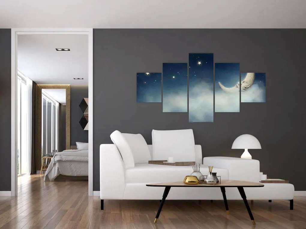 Obraz - Księżyc z gwiazdami (125x70 cm)