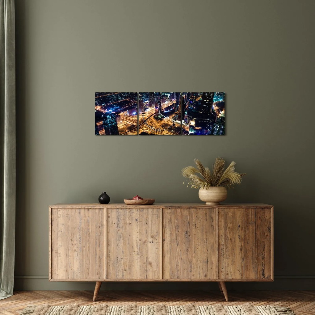 Obraz miasta nocą (z zegarem) (90x30 cm)