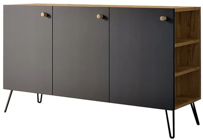 Komoda z nóżkami typu hairpin legs lewostronna dąb craft + czarny L3-S35