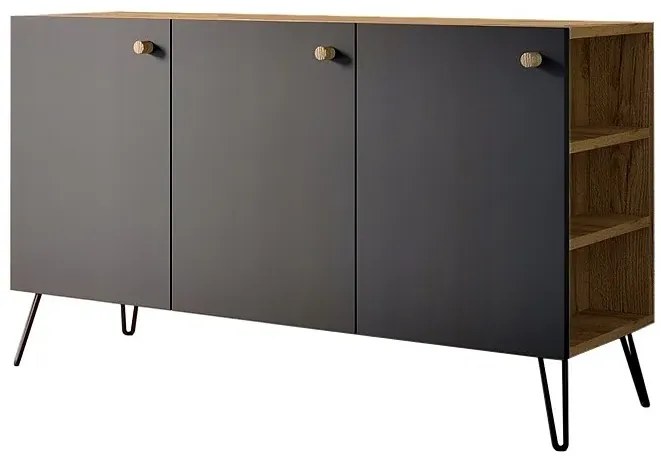 Komoda z nóżkami typu hairpin legs lewostronna dąb craft + czarny - Zorina 7X