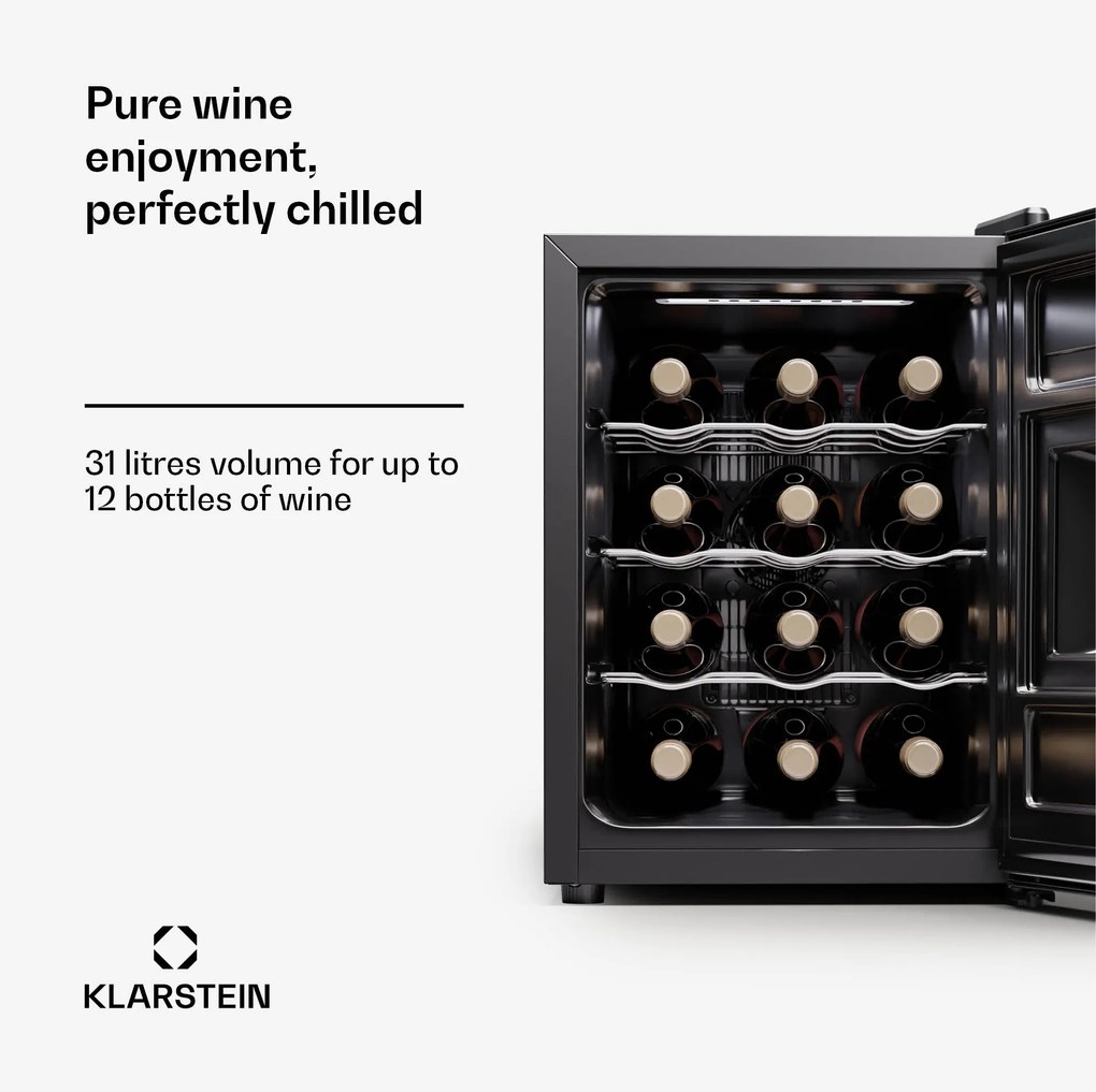 Klarstein Silent Vino 34.5cm 12 Butelek Winiarka Wolnostojąca Czarny