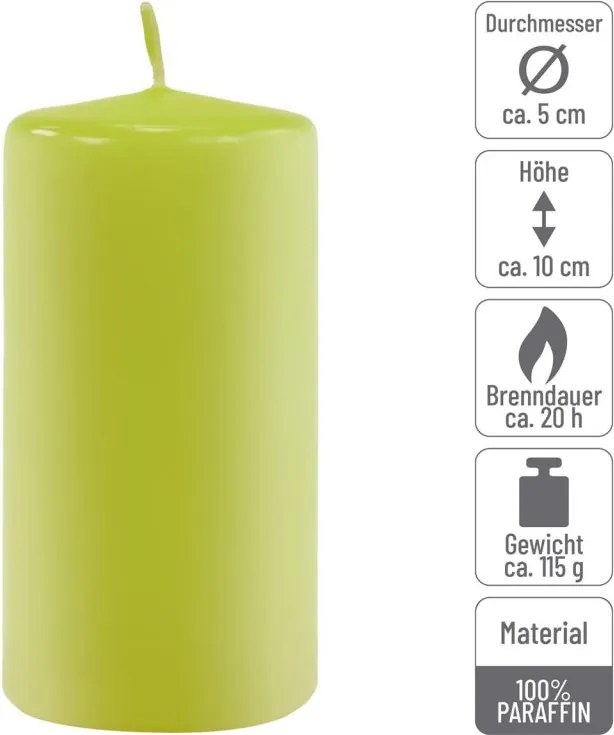 Zestaw świec filarowych, 10 cm, Ø 5 cm, jasnozielone, 16 szt