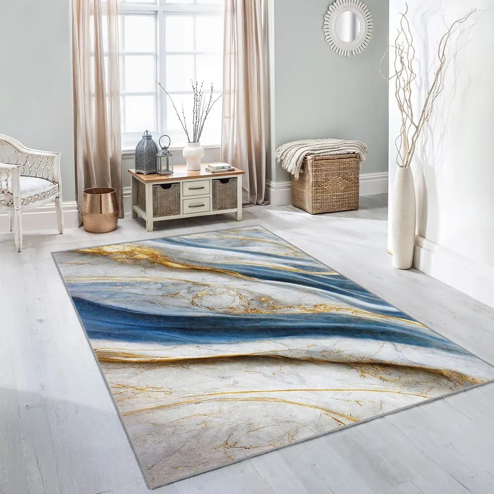 Niebieski dywan odpowiedni do prania 80x150 cm Golden Spill – Mila Home