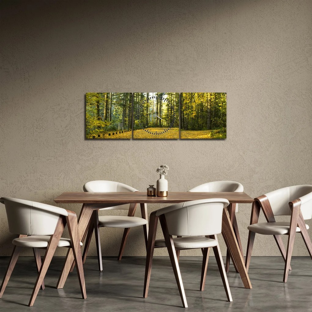 Obraz - las jesienią (z zegarem) (90x30 cm)