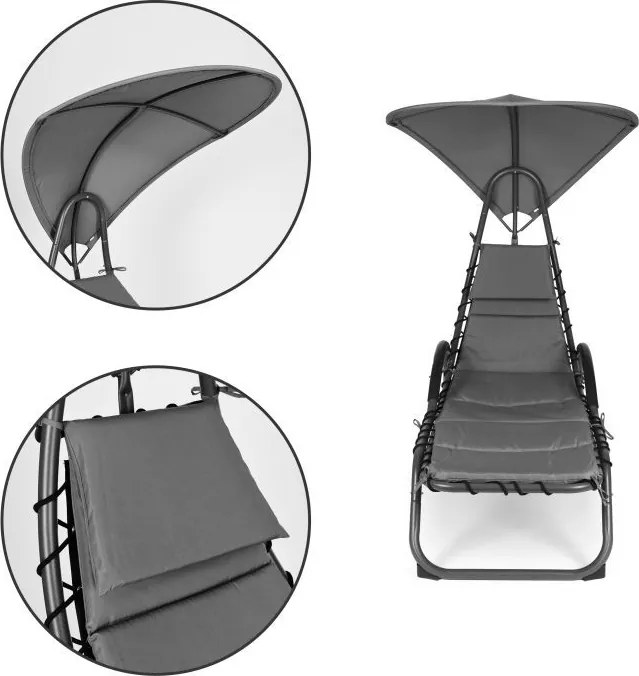 Wygodny leżak ogrodowy Casaro 158C - leżanka z daszkiem i poduchą, szary