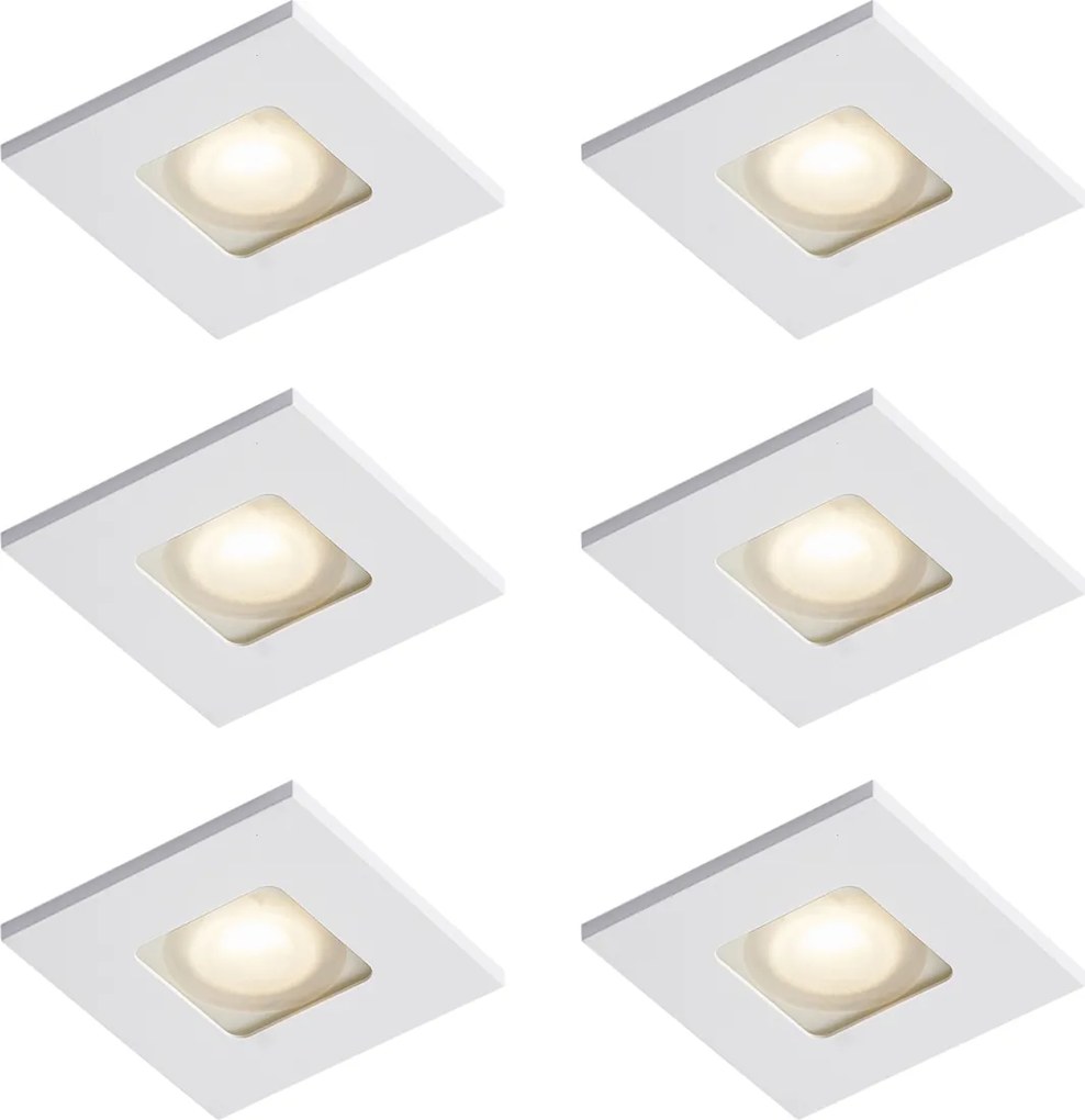 Zestaw 6 nowoczesnych reflektorów wpuszczanych kwadratowych białych IP44 - Qure