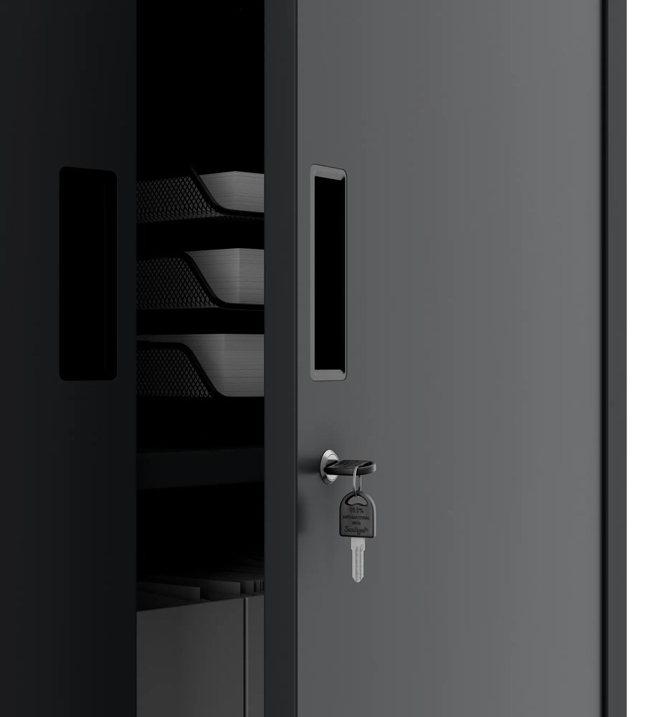 Biurowa szafa metalowa z sejfem na akta i dokumenty FILIP II, 900 x 1850 x 400 mm, antracytowa