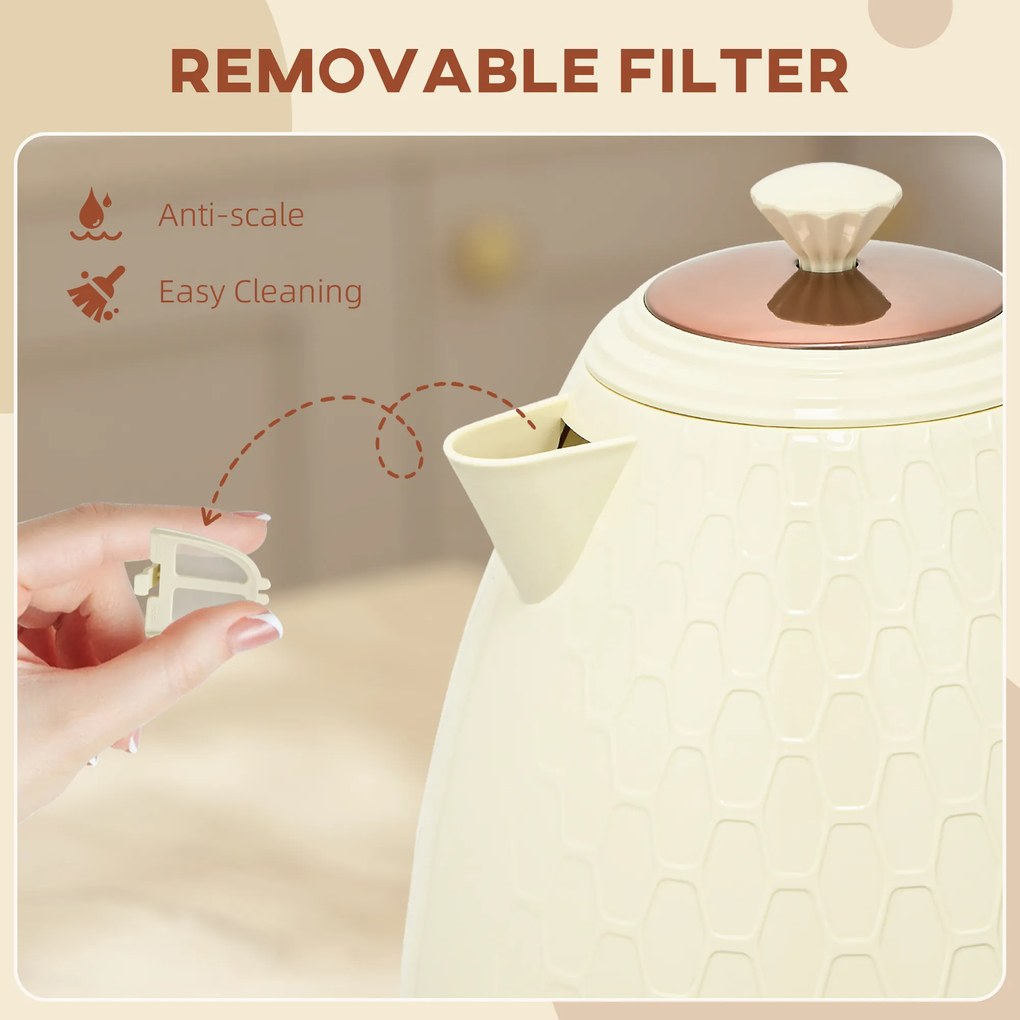 HOMCOM Czajnik, 2200W, okno widokowe, filtr, szybki czajnik, beżowy