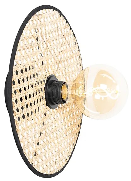 Rustykalna lampa sufitowa i ścienna czarna z rattanu 30 cm - KataKolonialny Oswietlenie wewnetrzne