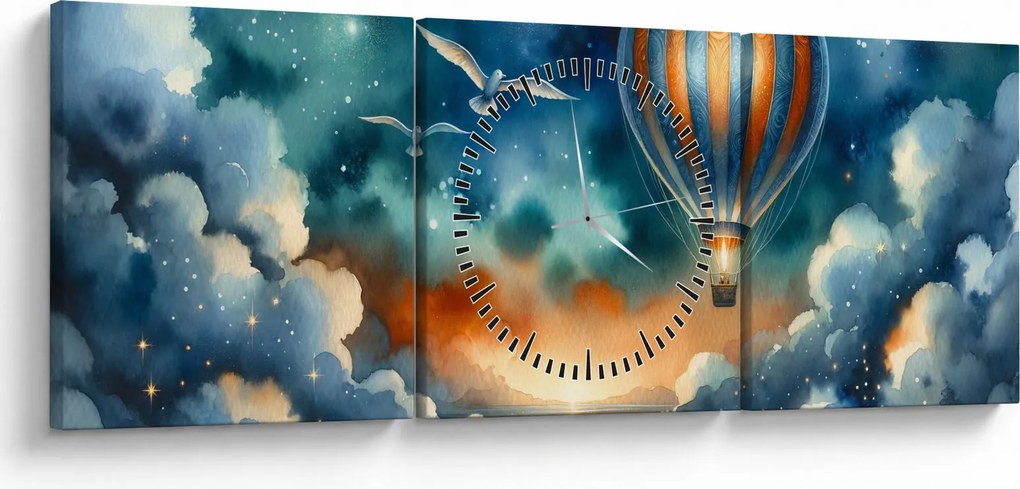 Obraz - Lot pod nocnym niebem (z zegarem) (90x30 cm)