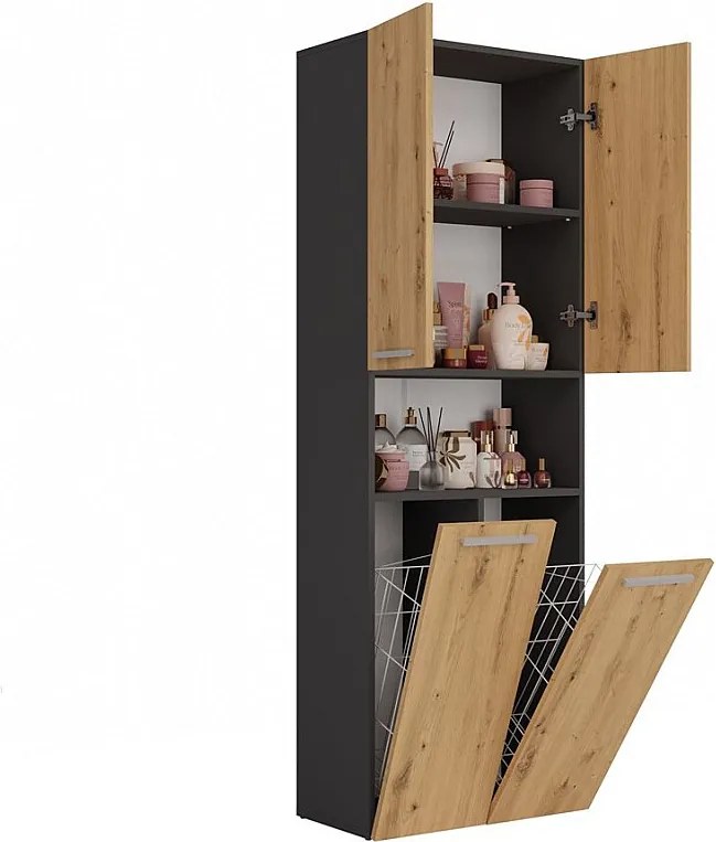 Meble łazienkowe, 174 x 30 x 60 cm, Antracyt / Dąb Artisan