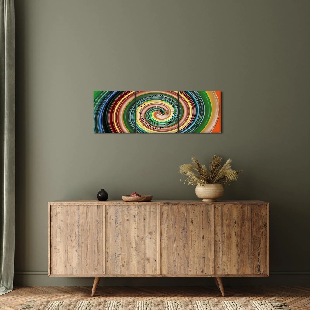 Abstrakcyjny obraz - kolorowa spirala (z zegarem) (90x30 cm)