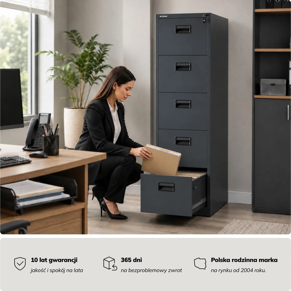 Szafa kartotekowa metalowa z 5 szufladami antracytowa, 460x1625.5x600 mm: SARA V5