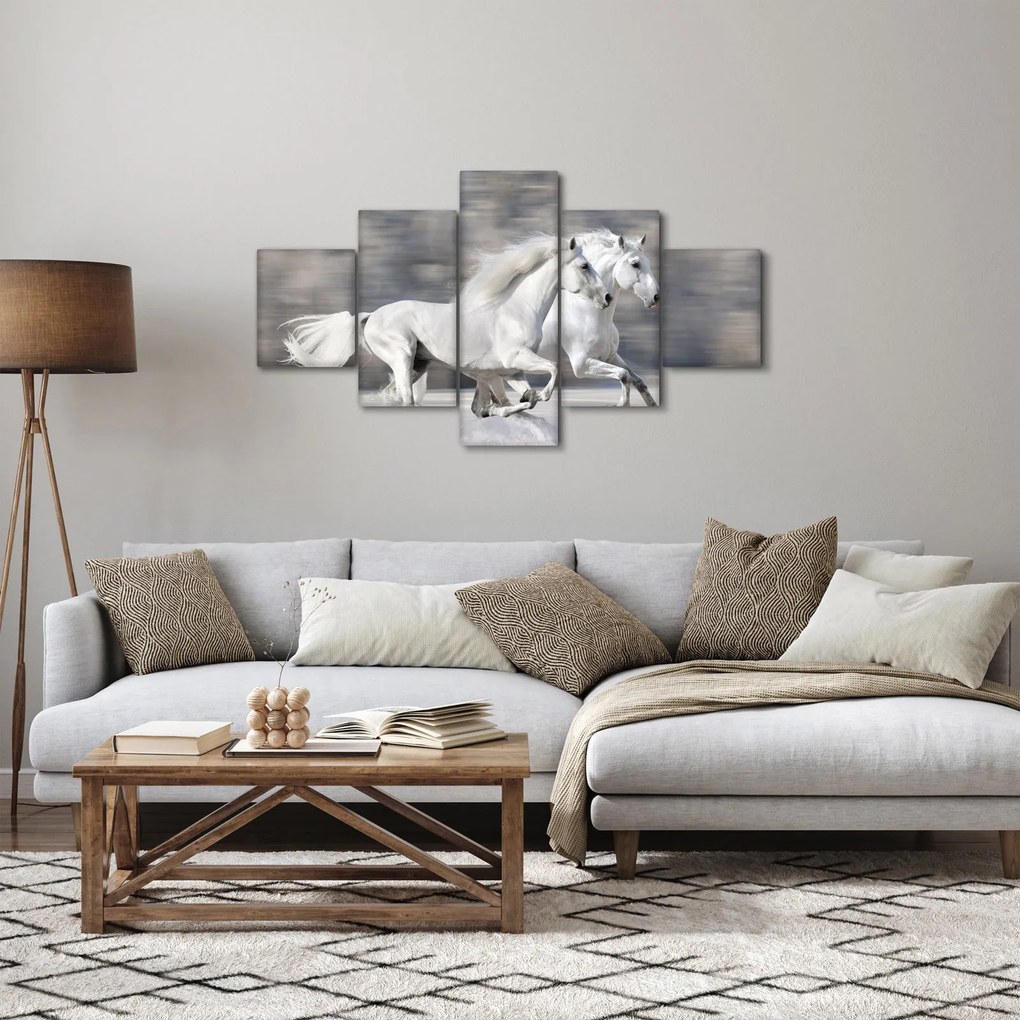 Obraz - Białe konie zimą (125x70 cm)