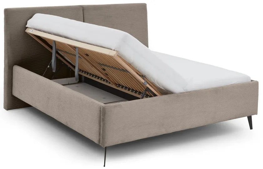 Szarobrązowe tapicerowane łóżko dwuosobowe ze schowkiem ze stelażem 180x200 cm Lando – Meise Möbel