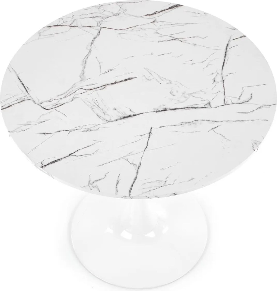Stół kawiarniany na jednej nodze Denver imitacja białego marmuru