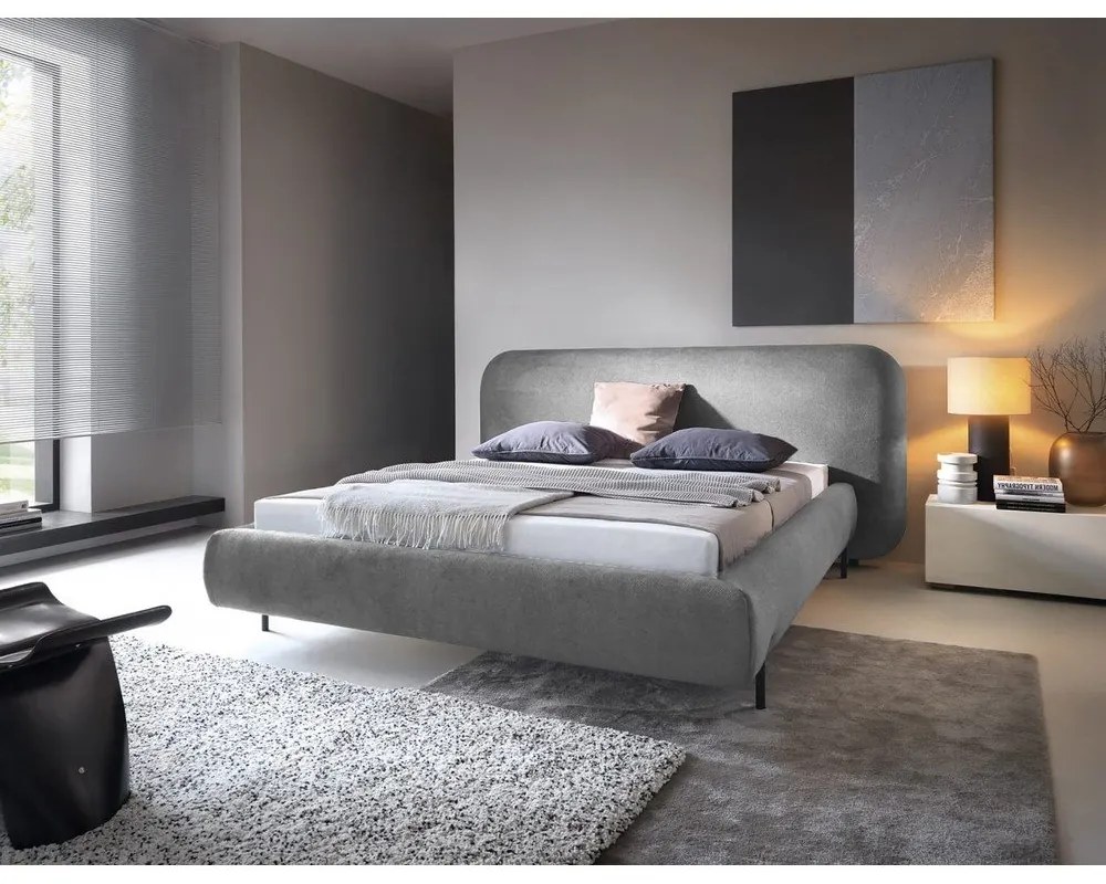 Szare tapicerowane łóżko dwuosobowe ze schowkiem ze stelażem 180x200 cm Pointt – ELTAP